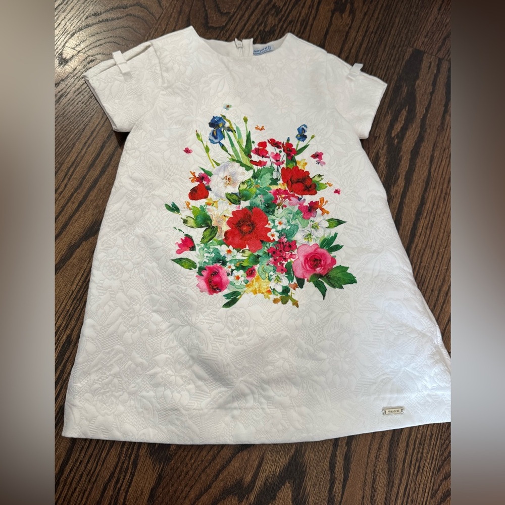 Mayoral White Dress with Colorful Floral Design